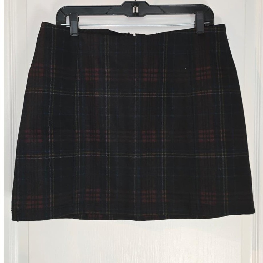 Dark Plaid Mini Skirt Black Red Blue Check A-Line Academic Grunge Zipper Back